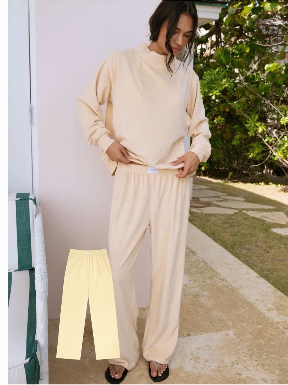 Parke butter yellow terry Lounging Wide-Leg Pants and crewneck- Women